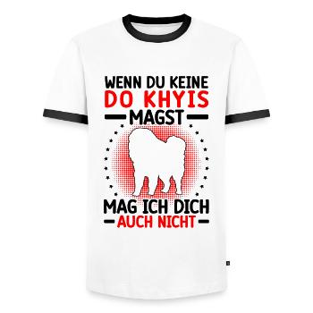 Do Khyi doesn't like you Tibetan Mastiff Tibetan Mastiff - Men's Ringer Shirt - white/black - Front - AI Model Female 172 light (172cm) & AI Model Male 178 dark (178cm)