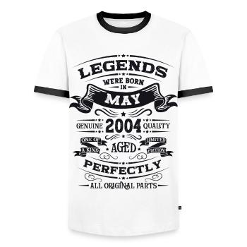 Legend May 2004 Vintage 2004 Birthday 2004 - Men's Ringer Shirt - white/black - Front - AI Model Female 172 light (172cm) & AI Model Male 178 dark (178cm)