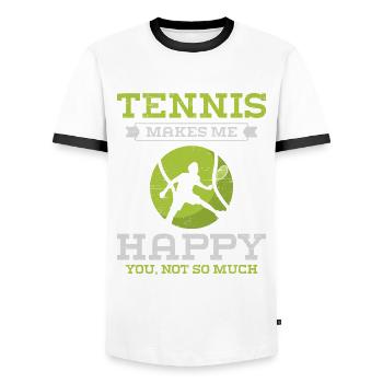 Le tennis me rend heureux pas tant que ça - T-shirt contrasté Homme - blanc/noir - Devant - AI Model Female 172 light (172cm) & AI Model Male 178 dark (178cm)