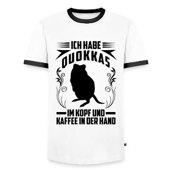 Quokka und Kaffee Beuteltier Quokka - Männer Kontrast-T-Shirt - Weiß/Schwarz - Vorne - AI Model Female 172 light (172cm) & AI Model Male 178 dark (178cm)