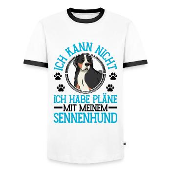 Mountain Dog Plans with Swiss Mountain Dog - Men's Ringer Shirt - white/black - Front - AI Model Female 172 light (172cm) & AI Model Male 178 dark (178cm)