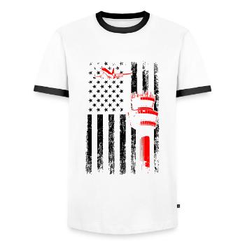 American Flag US, air traffic controller - Männer Kontrast-T-Shirt - Weiß/Schwarz - Vorne - AI Model Female 172 light (172cm) & AI Model Male 178 dark (178cm)