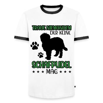 Schafpudel nicht vertrauen Hütepudel - Männer Kontrast-T-Shirt - Weiß/Schwarz - Vorne - AI Model Female 172 light (172cm) & AI Model Male 178 dark (178cm)