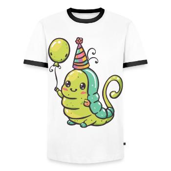 Worm Birthday Baby - Men's Ringer Shirt - white/black - Front - AI Model Female 172 light (172cm) & AI Model Male 178 dark (178cm)