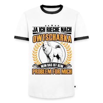 Ovcharka Odeur d’Ovcharka caucasien - T-shirt contrasté Homme - blanc/noir - Devant - AI Model Female 172 light (172cm) & AI Model Male 178 dark (178cm)