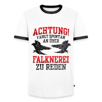 Falconer talking spontaneously hawking falconry - Men's Ringer Shirt - white/black - Front - AI Model Female 172 light (172cm) & AI Model Male 178 dark (178cm)