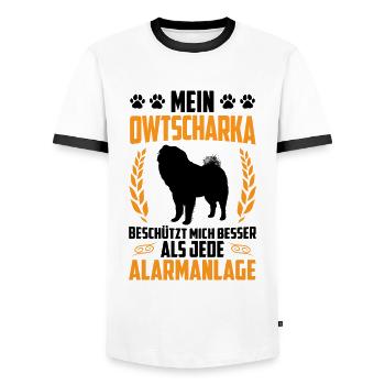 Ovcharka better than alarm Caucasian Ovcharka - Men's Ringer Shirt - white/black - Front - AI Model Female 172 light (172cm) & AI Model Male 178 dark (178cm)