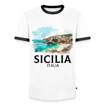 Sicilia Italia, sicilian - Männer Kontrast-T-Shirt - Weiß/Schwarz - Vorne - AI Model Female 172 light (172cm) & AI Model Male 178 dark (178cm)