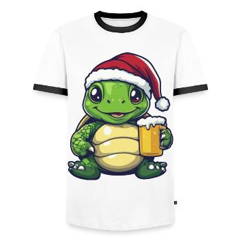 Turtle Beer Xmas Christmas - Men's Ringer Shirt - white/black - Front - AI Model Female 172 light (172cm) & AI Model Male 178 dark (178cm)