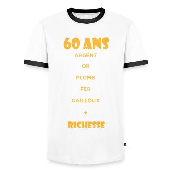 60 Ans Cadeau d anniversaire Drôle Cadeau 60 ans - T-shirt contrasté Homme - blanc/noir - Devant - AI Model Female 172 light (172cm) & AI Model Male 178 dark (178cm)