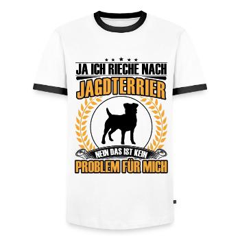 Odeur de Hunting Terrier Chien de chasse allemand - T-shirt contrasté Homme - blanc/noir - Devant - AI Model Female 172 light (172cm) & AI Model Male 178 dark (178cm)