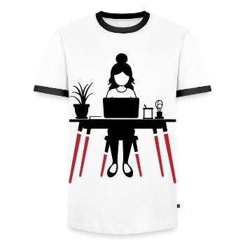 Learning Woman Computer Job - Men's Ringer Shirt - white/black - Front - AI Model Female 172 light (172cm) & AI Model Male 178 dark (178cm)