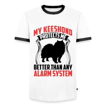 Wolfspitz me protège mieux Keeshond - T-shirt contrasté Homme - blanc/noir - Devant - AI Model Female 172 light (172cm) & AI Model Male 178 dark (178cm)