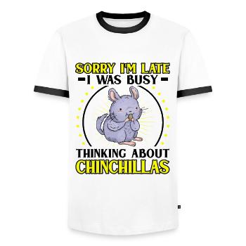 Penser au chinchilla, rongeur, souris laineuse - T-shirt contrasté Homme - blanc/noir - Devant - AI Model Female 172 light (172cm) & AI Model Male 178 dark (178cm)