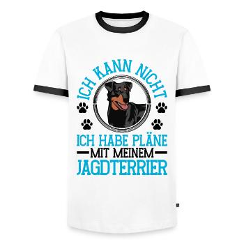 Plans for my Hunting Terrier German Hunting Dog - Men's Ringer Shirt - white/black - Front - AI Model Female 172 light (172cm) & AI Model Male 178 dark (178cm)