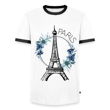 Paris Tour Eiffel France Floral Line Art - T-shirt contrasté Homme - blanc/noir - Devant - AI Model Female 172 light (172cm) & AI Model Male 178 dark (178cm)