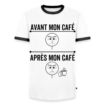 Vorher Nach meinem Kaffee Humor Kaffee - Männer Kontrast-T-Shirt - Weiß/Schwarz - Vorne - AI Model Female 172 light (172cm) & AI Model Male 178 dark (178cm)