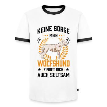 Irischer Wolfshund findet dich seltsam - Männer Kontrast-T-Shirt - Weiß/Schwarz - Vorne - AI Model Female 172 light (172cm) & AI Model Male 178 dark (178cm)