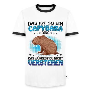 Une telle chose de Capybara Capybara - T-shirt contrasté Homme - blanc/noir - Devant - AI Model Female 172 light (172cm) & AI Model Male 178 dark (178cm)