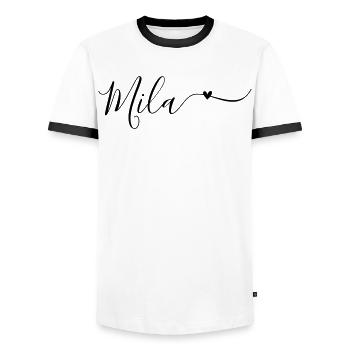 Prénom Mila Décoratif - T-shirt contrasté Homme - blanc/noir - Devant - AI Model Female 172 light (172cm) & AI Model Male 178 dark (178cm)