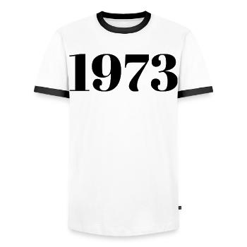 1973 Vintage 1973 Retro 1973 Geburtstag 1973 - Männer Kontrast-T-Shirt - Weiß/Schwarz - Vorne - AI Model Female 172 light (172cm) & AI Model Male 178 dark (178cm)