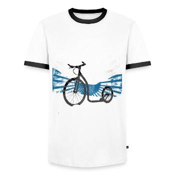 Me and my Footbike - Männer Kontrast-T-Shirt - Weiß/Schwarz - Vorne - AI Model Female 172 light (172cm) & AI Model Male 178 dark (178cm)
