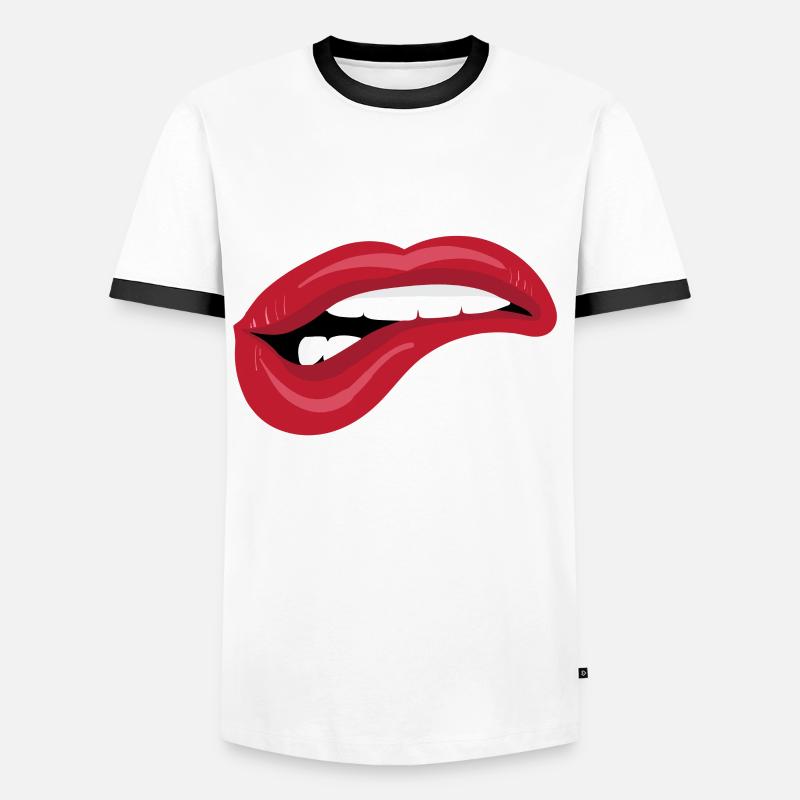 Biting Lips / Beißende Lippen - Männer Kontrast-T-Shirt - Weiß/Schwarz