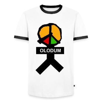 Olodum - Men's Ringer Shirt - white/black - Front - AI Model Female 172 light (172cm) & AI Model Male 178 dark (178cm)
