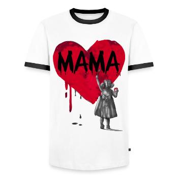 Mom - daughter - Men's Ringer Shirt - white/black - Front - AI Model Female 172 light (172cm) & AI Model Male 178 dark (178cm)
