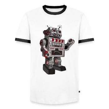 robot robby mr. robot scifi android toy retro pc - Men's Ringer Shirt - white/black - Front - AI Model Female 172 light (172cm) & AI Model Male 178 dark (178cm)