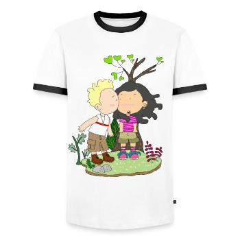 Love couple kiss gift shirt - Men's Ringer Shirt - white/black - Front - AI Model Female 172 light (172cm) & AI Model Male 178 dark (178cm)