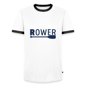 Rowing Rowing Rowing Rowing Rowing Boat Rowing - Men's Ringer Shirt - white/black - Front - AI Model Female 172 light (172cm) & AI Model Male 178 dark (178cm)