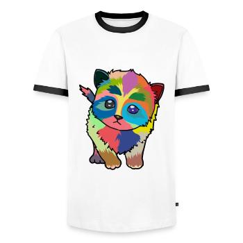 Little colorful cute cat - Men's Ringer Shirt - white/black - Front - AI Model Female 172 light (172cm) & AI Model Male 178 dark (178cm)
