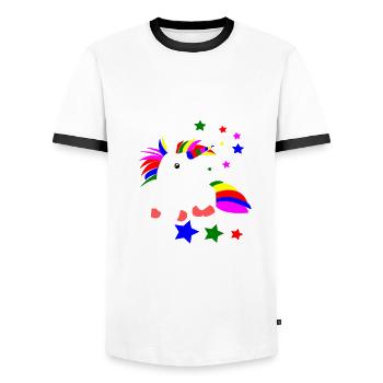 Licorne Shirt - je fais le tour du monde Cadeau - T-shirt contrasté Homme - blanc/noir - Devant - AI Model Female 172 light (172cm) & AI Model Male 178 dark (178cm)