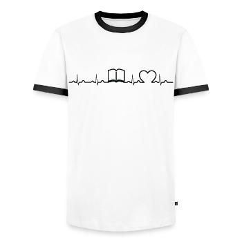 Book Reading Heart Bookworm Intelligent Education - Men's Ringer Shirt - white/black - Front - AI Model Female 172 light (172cm) & AI Model Male 178 dark (178cm)