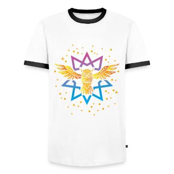 Owl Boho Gold Symbol - Men's Ringer Shirt - white/black - Front - AI Model Female 172 light (172cm) & AI Model Male 178 dark (178cm)