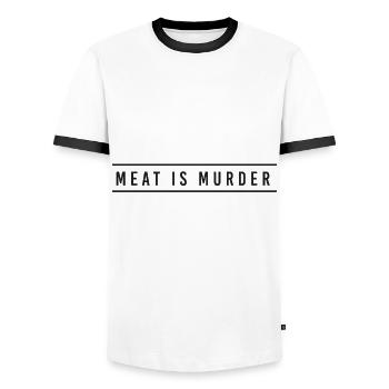 Meat is Murder - Fleisch Metzer Vegan Bio Pays - T-shirt contrasté Homme - blanc/noir - Devant - AI Model Female 172 light (172cm) & AI Model Male 178 dark (178cm)
