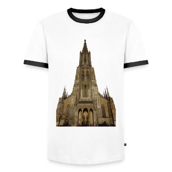 Ulm Minster - Men's Ringer Shirt - white/black - Front - AI Model Female 172 light (172cm) & AI Model Male 178 dark (178cm)