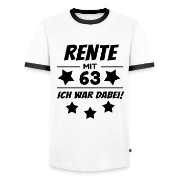 Pension de retraite à 63 ans - T-shirt contrasté Homme - blanc/noir - Devant - AI Model Female 172 light (172cm) & AI Model Male 178 dark (178cm)