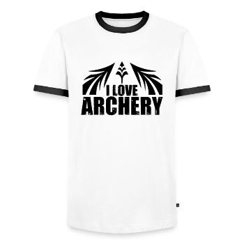Bogenschießen Bogenschießen Bogenschießen - Männer Kontrast-T-Shirt - Weiß/Schwarz - Vorne - AI Model Female 172 light (172cm) & AI Model Male 178 dark (178cm)