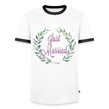 Just married - Men's Ringer Shirt - white/black - Front - AI Model Female 172 light (172cm) & AI Model Male 178 dark (178cm)