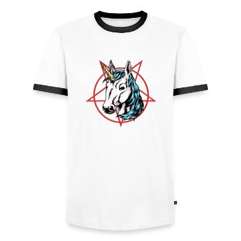 Cadeau de festival de musique métal licorne en métal - T-shirt contrasté Homme - blanc/noir - Devant - AI Model Female 172 light (172cm) & AI Model Male 178 dark (178cm)