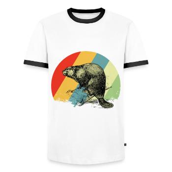 Biber Retro - Männer Kontrast-T-Shirt - Weiß/Schwarz - Vorne - AI Model Female 172 light (172cm) & AI Model Male 178 dark (178cm)