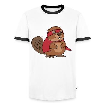 Superhero beaver river life swimming gift - Men's Ringer Shirt - white/black - Front - AI Model Female 172 light (172cm) & AI Model Male 178 dark (178cm)