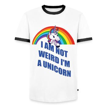 Unicorn Unicorn NOT WEIRD Shirt Gift - T-shirt contrasté Homme - blanc/noir - Devant - AI Model Female 172 light (172cm) & AI Model Male 178 dark (178cm)