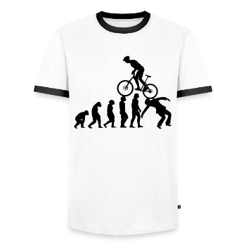 Evolution MTB Mountain Biking Bike Mountainbike - Männer Kontrast-T-Shirt - Weiß/Schwarz - Vorne - AI Model Female 172 light (172cm) & AI Model Male 178 dark (178cm)