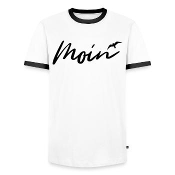 Moin | Begrüßung Norddeutschland Küste Norden - Männer Kontrast-T-Shirt - Weiß/Schwarz - Vorne - AI Model Female 172 light (172cm) & AI Model Male 178 dark (178cm)
