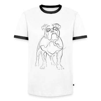 Bulldog - one line drawing - Men's Ringer Shirt - white/black - Front - AI Model Female 172 light (172cm) & AI Model Male 178 dark (178cm)