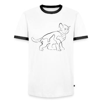 Baby Cat - one line drawing - Men's Ringer Shirt - white/black - Front - AI Model Female 172 light (172cm) & AI Model Male 178 dark (178cm)