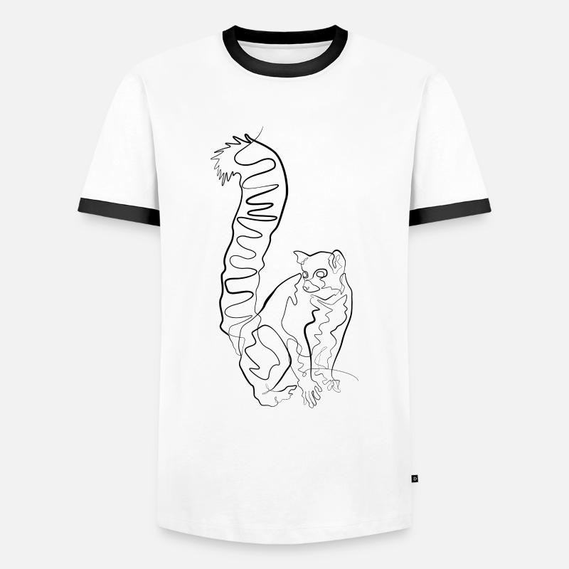Lemur Madagaskar - one line drawing - Männer Kontrast-T-Shirt - Weiß/Schwarz